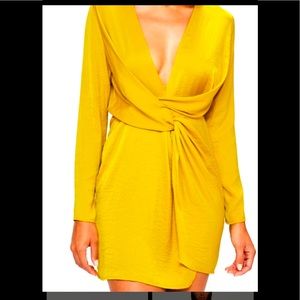 Missguided mustard/gold plunging neck dress
